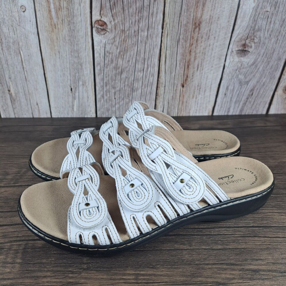 Clarks Collection Leisa Faye White Leather Sandals Women's Sz 9 M (NWOB)